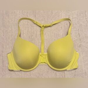 PINK By Victoria's Secret Neon Yellow Racerback Demi Front Close Push-Up Bra 36C
